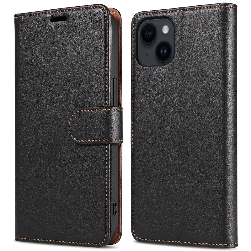 001 For iPhone 15 Pro Max Magnetic Closure Phone Case RFID Blocking Wallet  PU Leather Stand Cover