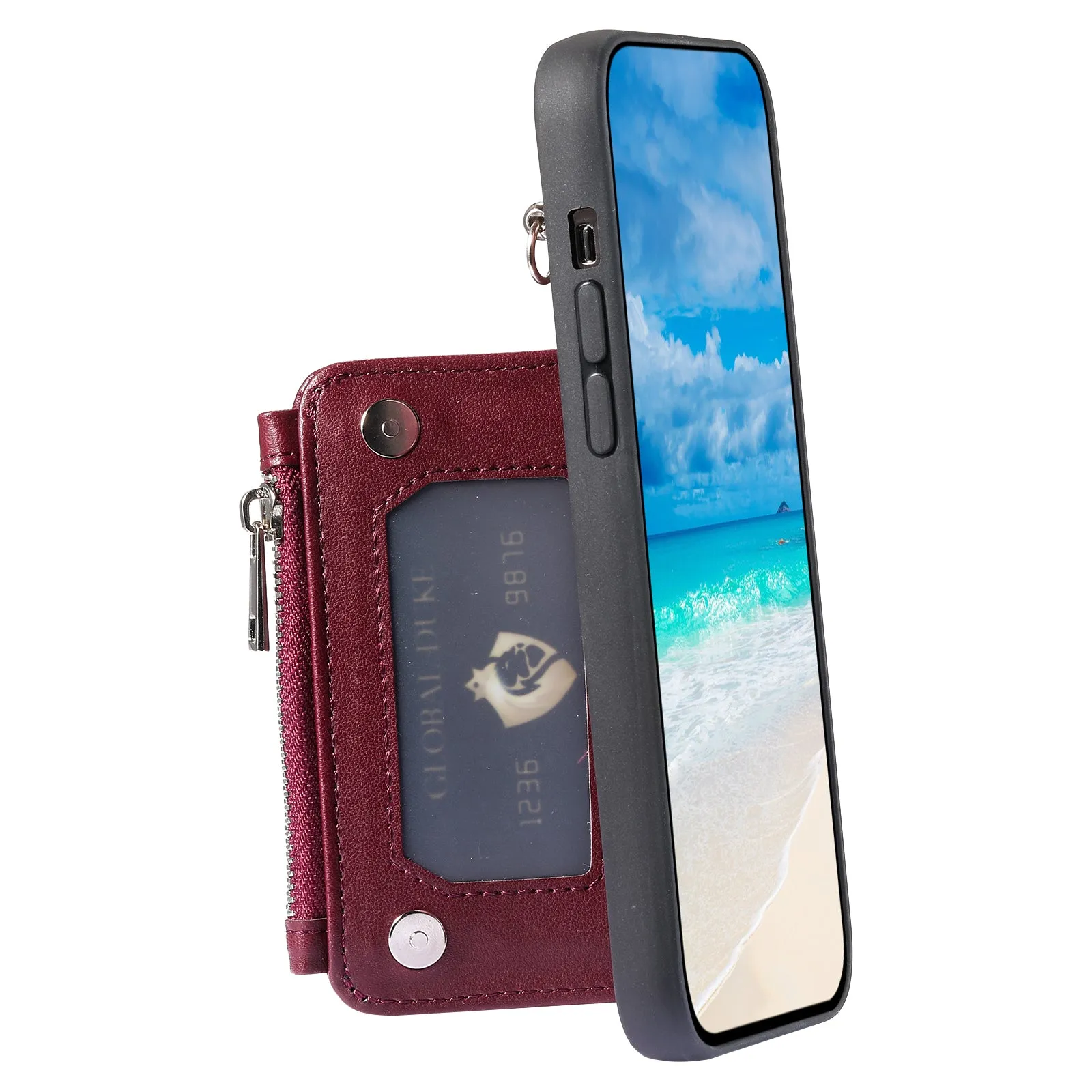 009 For Samsung Galaxy A54 5G RFID Blocking Zipper Wallet Protective Case PU Leather TPU Kickstand Phone Cover with Straps