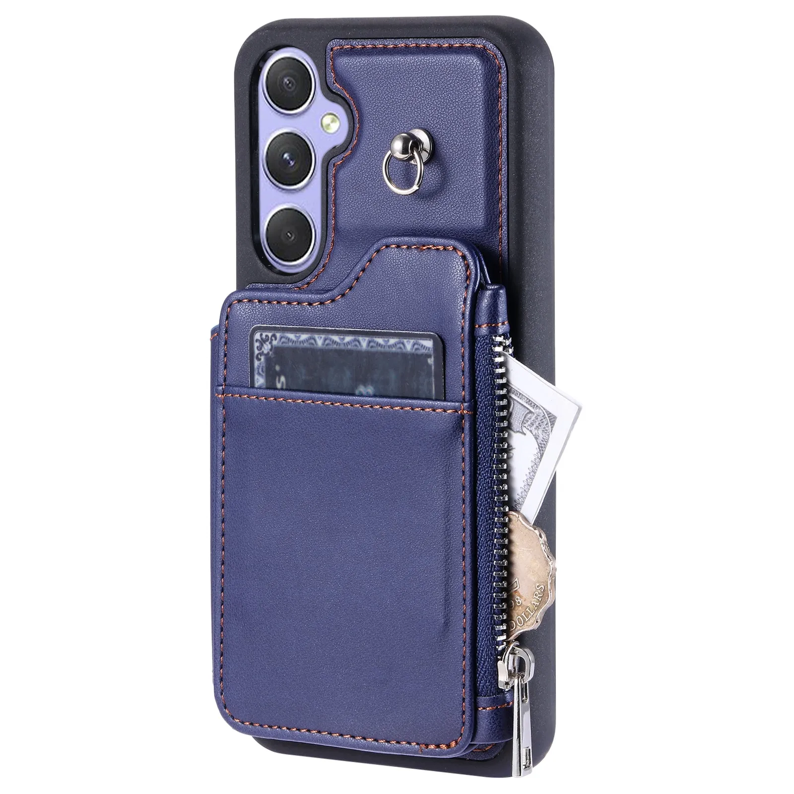 009 For Samsung Galaxy A54 5G RFID Blocking Zipper Wallet Protective Case PU Leather TPU Kickstand Phone Cover with Straps