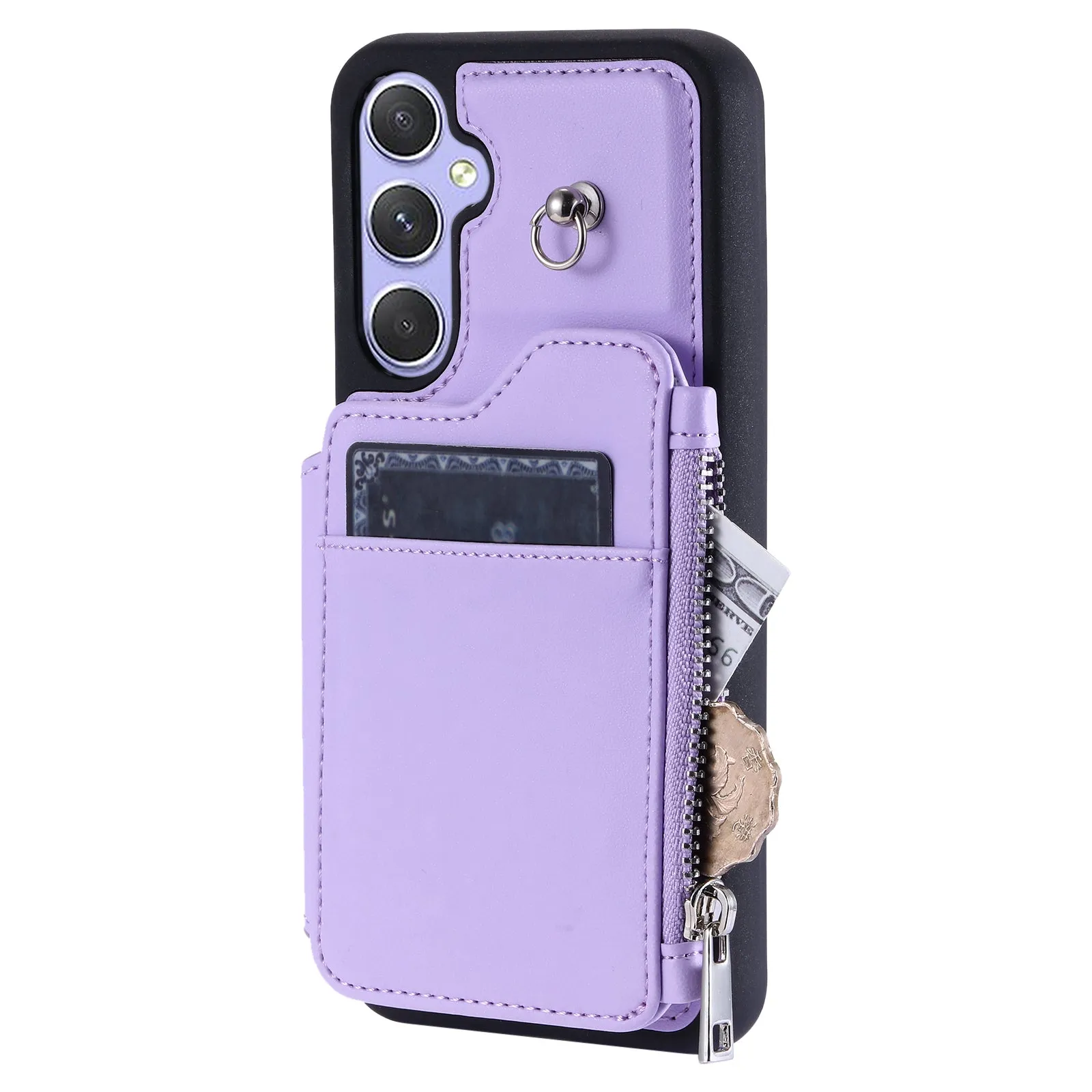 009 For Samsung Galaxy A54 5G RFID Blocking Zipper Wallet Protective Case PU Leather TPU Kickstand Phone Cover with Straps