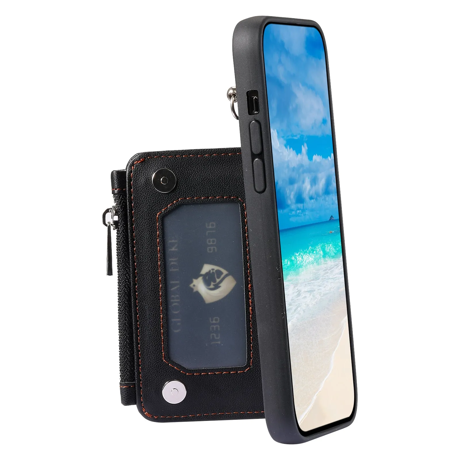 009 For Samsung Galaxy A54 5G RFID Blocking Zipper Wallet Protective Case PU Leather TPU Kickstand Phone Cover with Straps