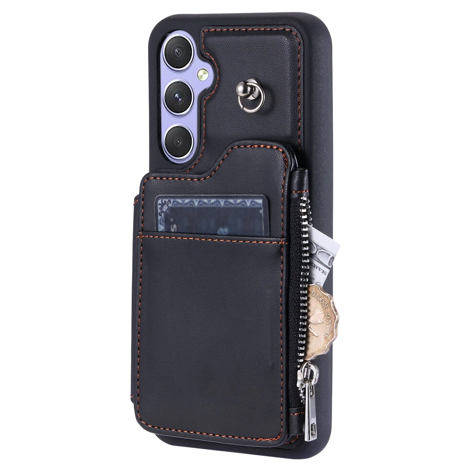 009 For Samsung Galaxy A54 5G RFID Blocking Zipper Wallet Protective Case PU Leather TPU Kickstand Phone Cover with Straps