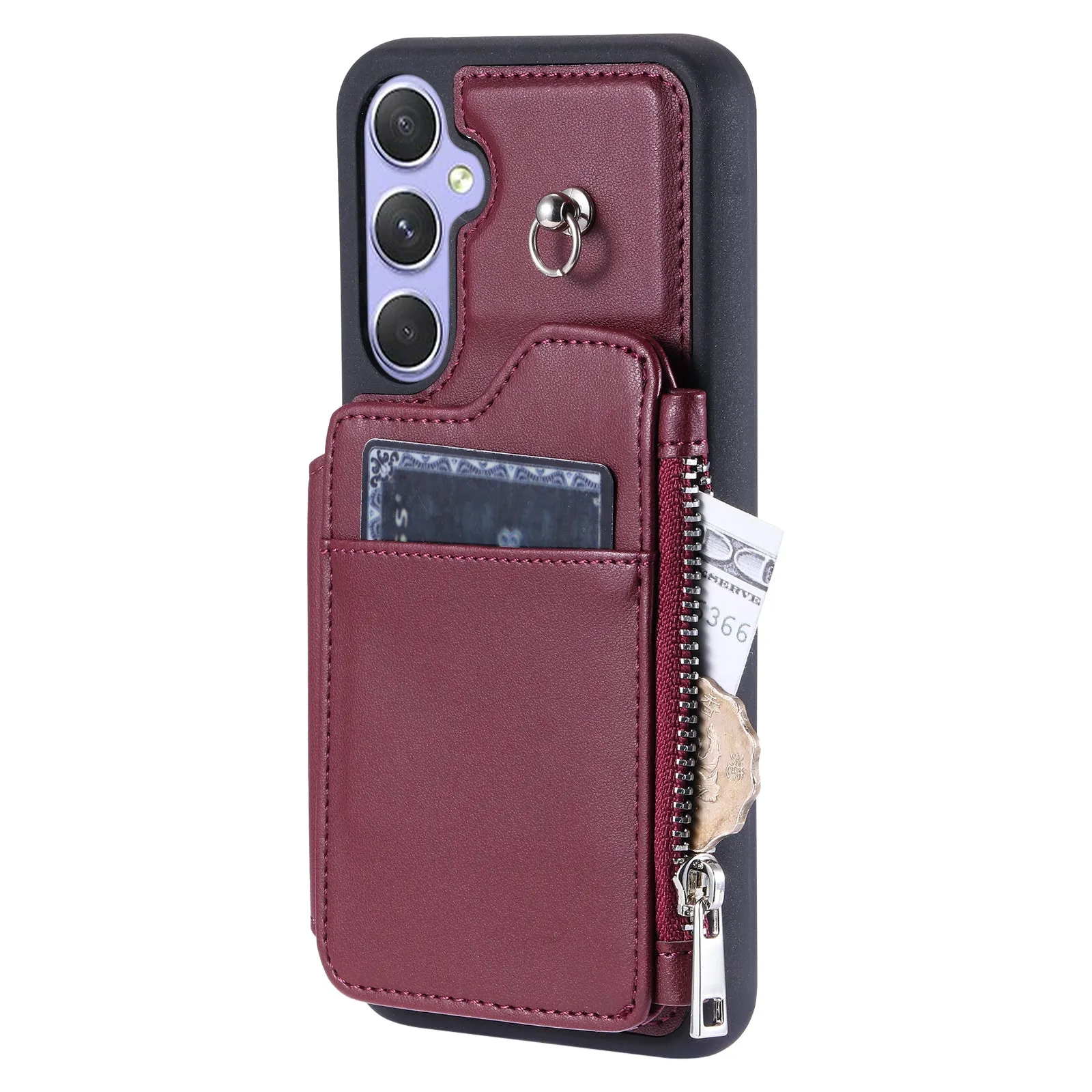 009 For Samsung Galaxy A54 5G RFID Blocking Zipper Wallet Protective Case PU Leather TPU Kickstand Phone Cover with Straps