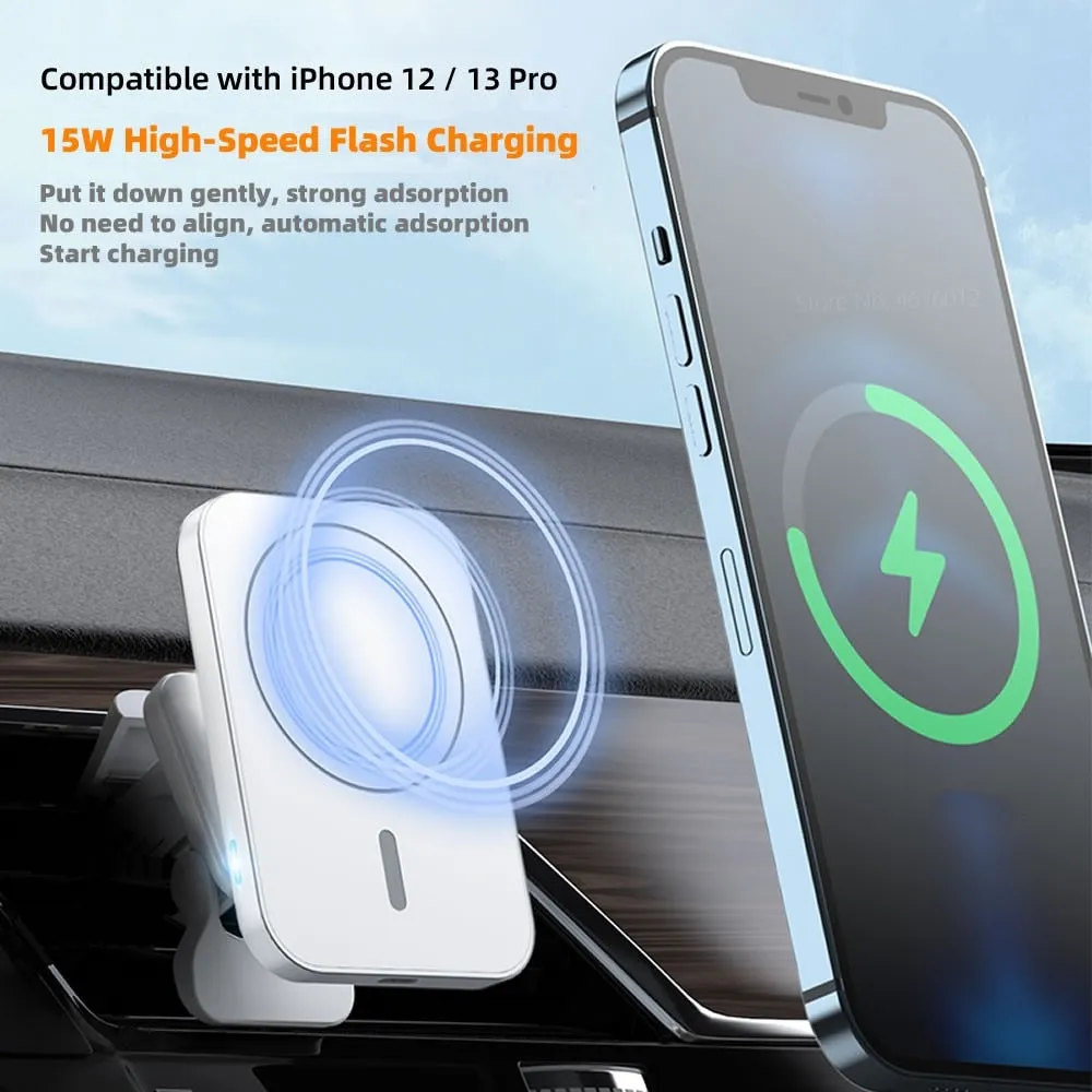 15W Fast Qi Magnetic Wireless Car Charger for iPhone 15/14/13/12 or Similar