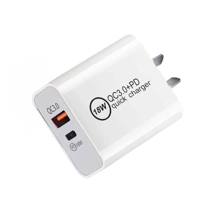 18W Dual Fast Charging Universal Travel Charger with PD3.0 & QC3.0, AU Plug