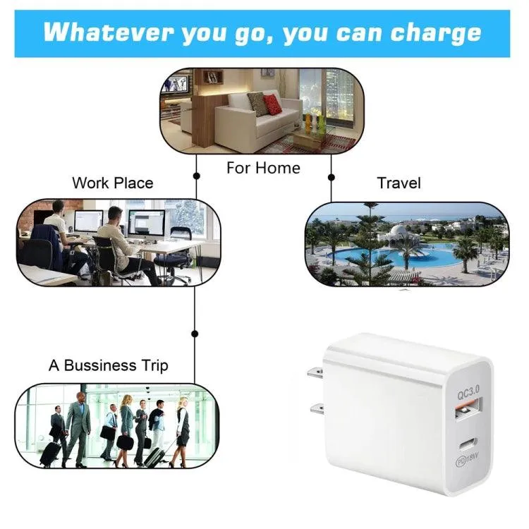 18W Dual Fast Charging Universal Travel Charger with PD3.0 & QC3.0, AU Plug