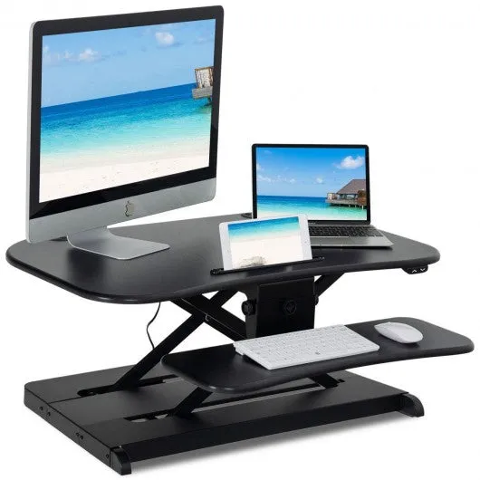 2-Tier Sit to Stand Desk with Keyboard Tray Deck-Black