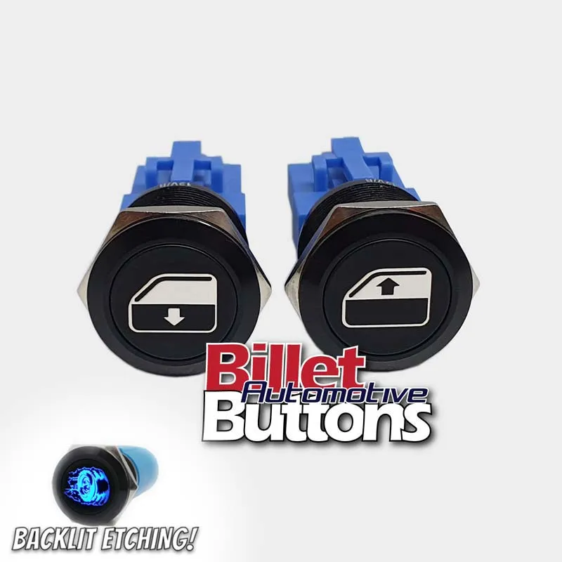 22mm Pair 'POWER WINDOWS SYMBOLS' Billet Push Button Switches