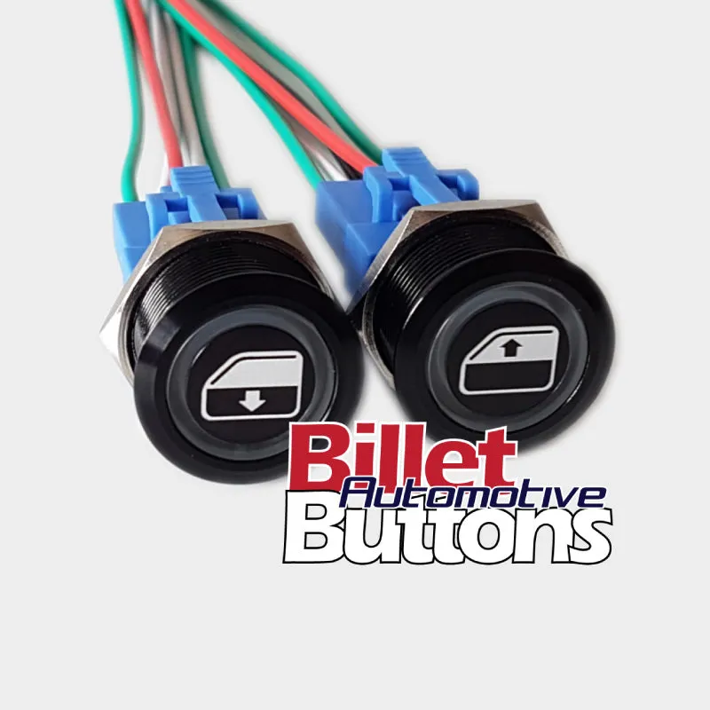 22mm Pair 'POWER WINDOWS SYMBOLS' Billet Push Button Switches