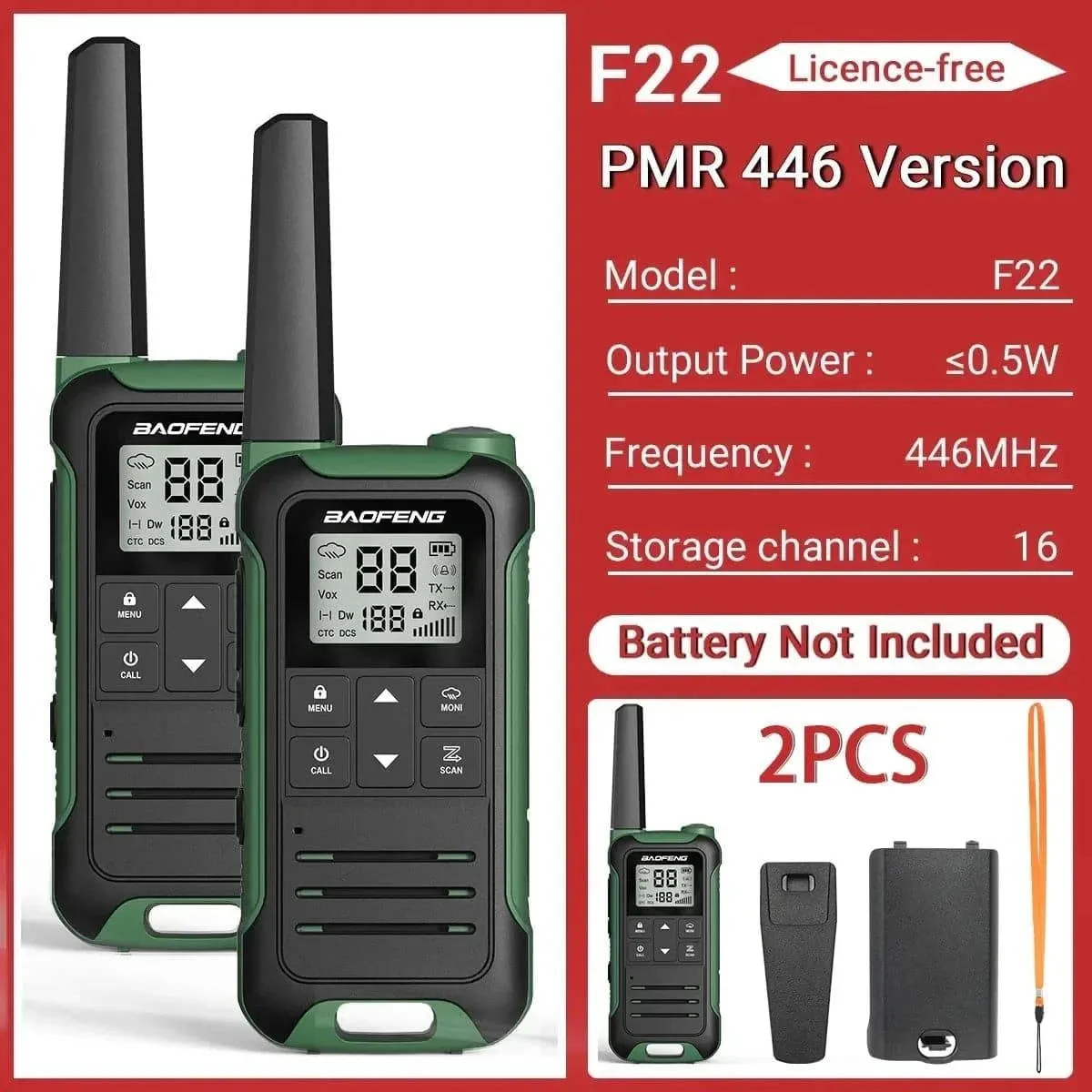 2PCS Baofeng F22 PMR FRS Mini Walkie Talkie Waterproof Type-C Licence-free NOAA Portable Two Way Ham Radio for Hunting