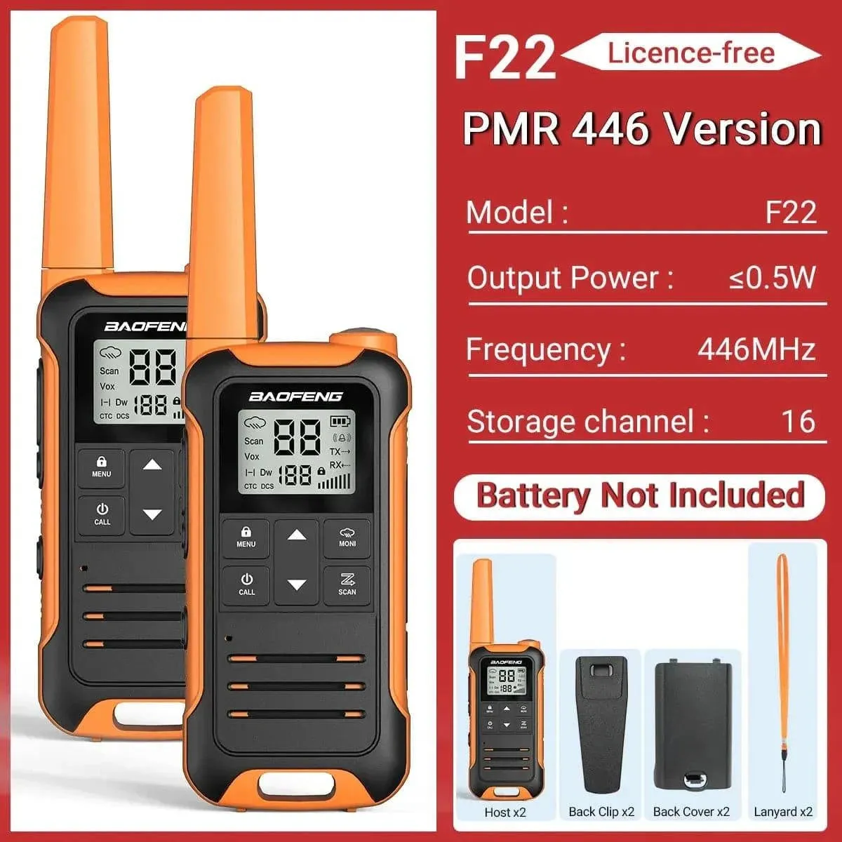 2PCS Baofeng F22 PMR FRS Mini Walkie Talkie Waterproof Type-C Licence-free NOAA Portable Two Way Ham Radio for Hunting