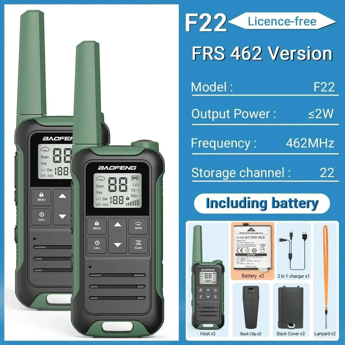 2PCS Baofeng F22 PMR FRS Mini Walkie Talkie Waterproof Type-C Licence-free NOAA Portable Two Way Ham Radio for Hunting