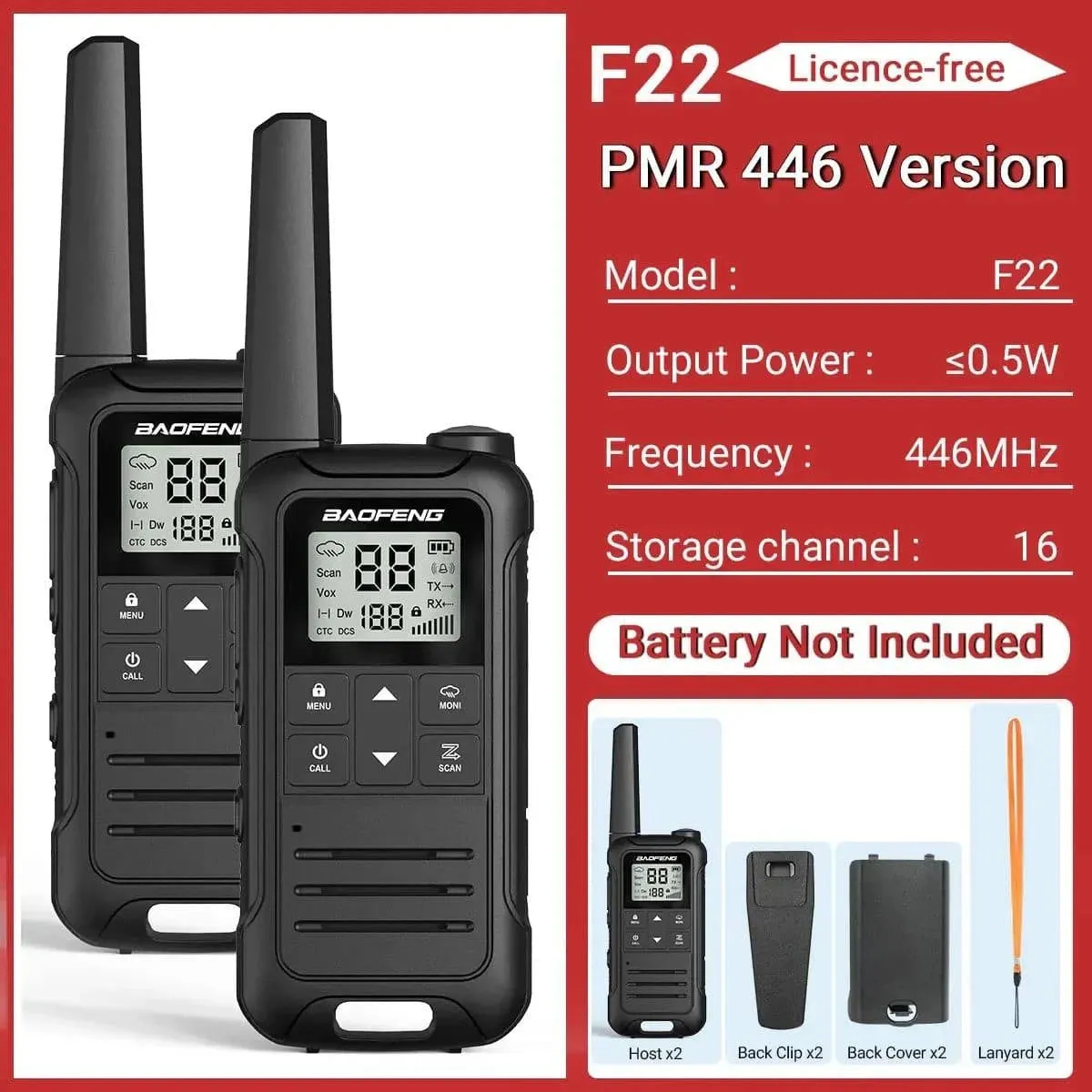 2PCS Baofeng F22 PMR FRS Mini Walkie Talkie Waterproof Type-C Licence-free NOAA Portable Two Way Ham Radio for Hunting