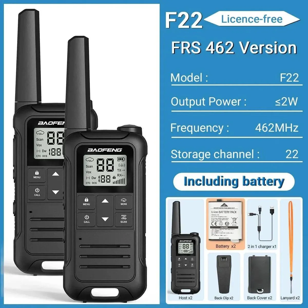 2PCS Baofeng F22 PMR FRS Mini Walkie Talkie Waterproof Type-C Licence-free NOAA Portable Two Way Ham Radio for Hunting