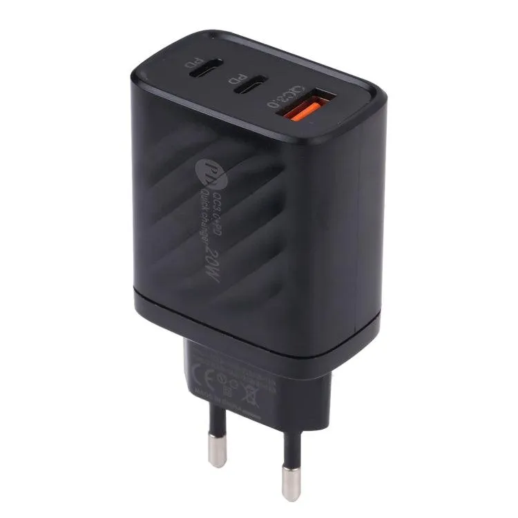 3-in-1 PD20W Fast Charging USB & Type-C Wall Charger with QC3.0