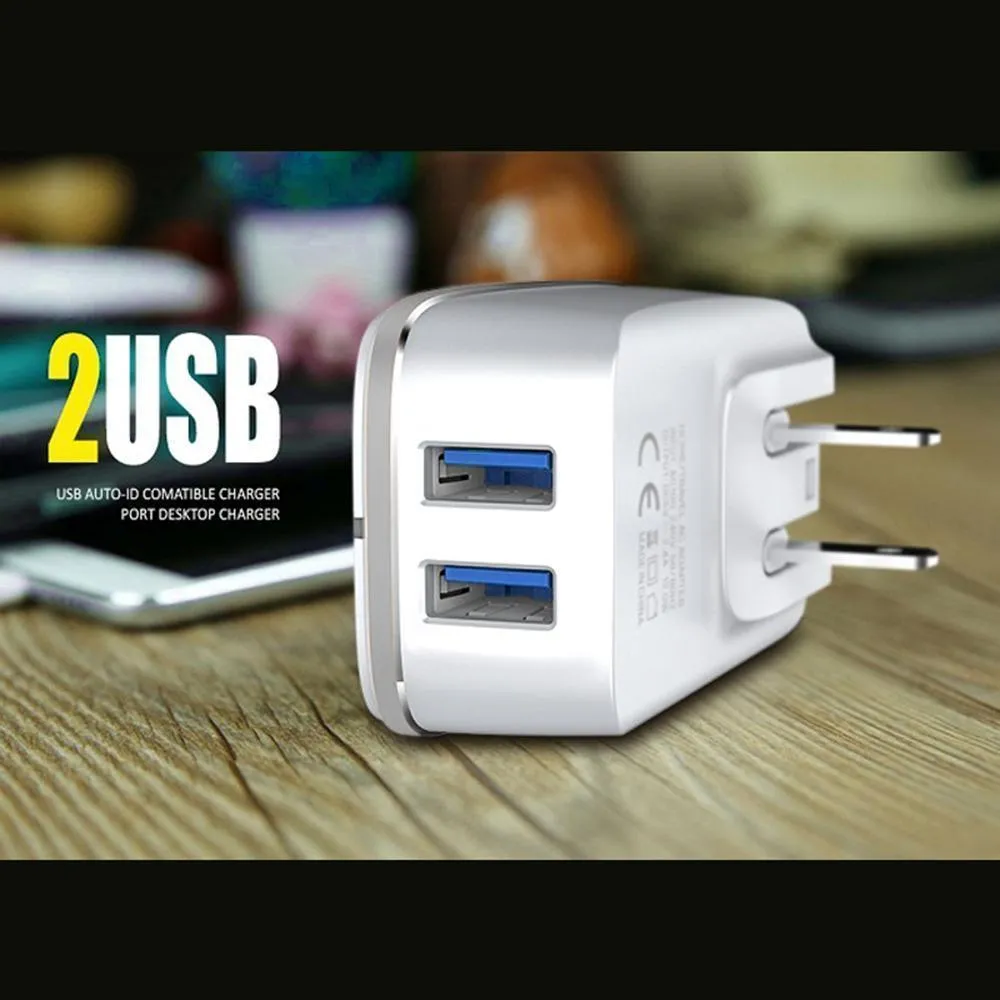 3.4A 2-in-1 Universal Dual USB Port Travel Wall Charger Adapter With Type-C USB Cable White by Modes