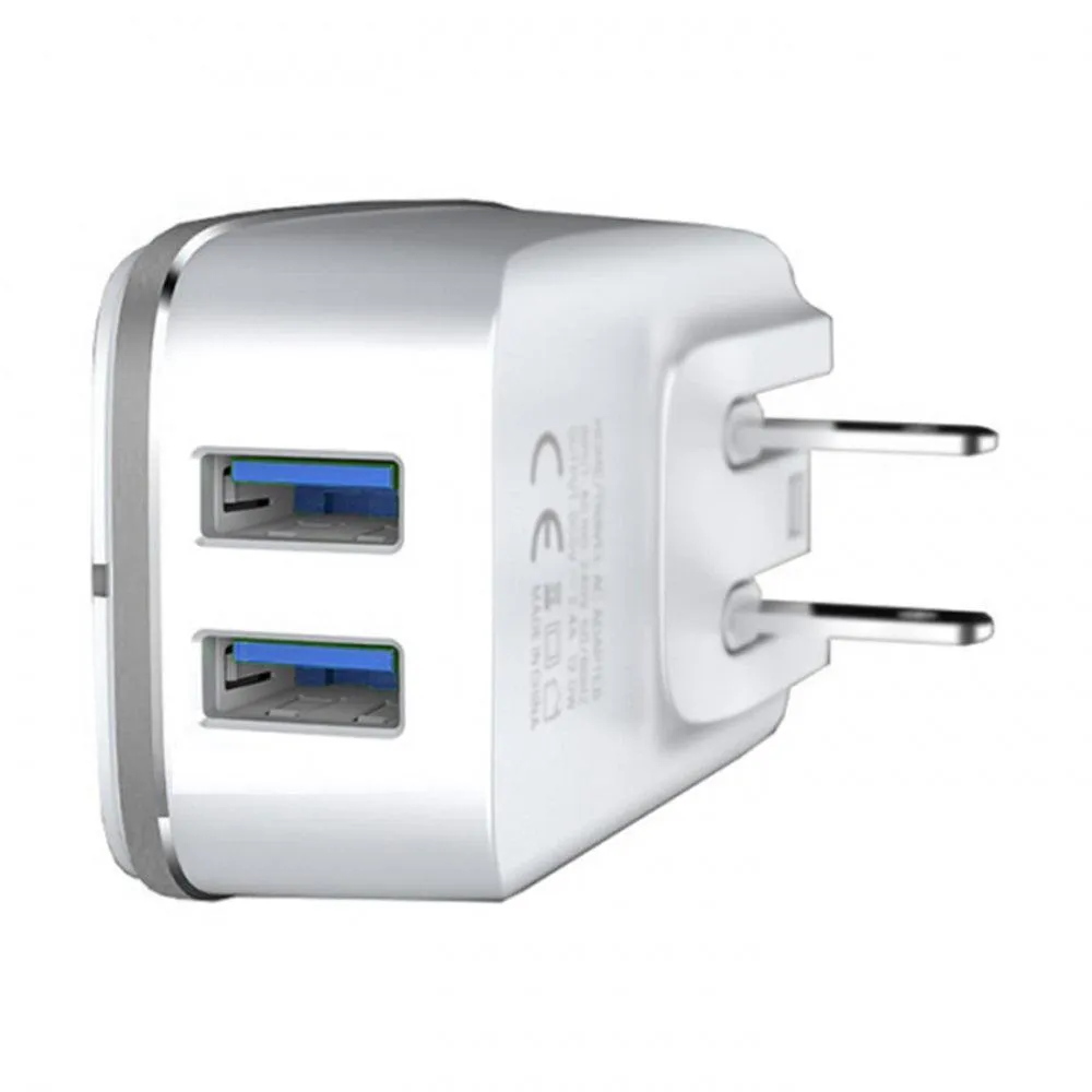 3.4A 2-in-1 Universal Dual USB Port Travel Wall Charger Adapter With Type-C USB Cable White by Modes