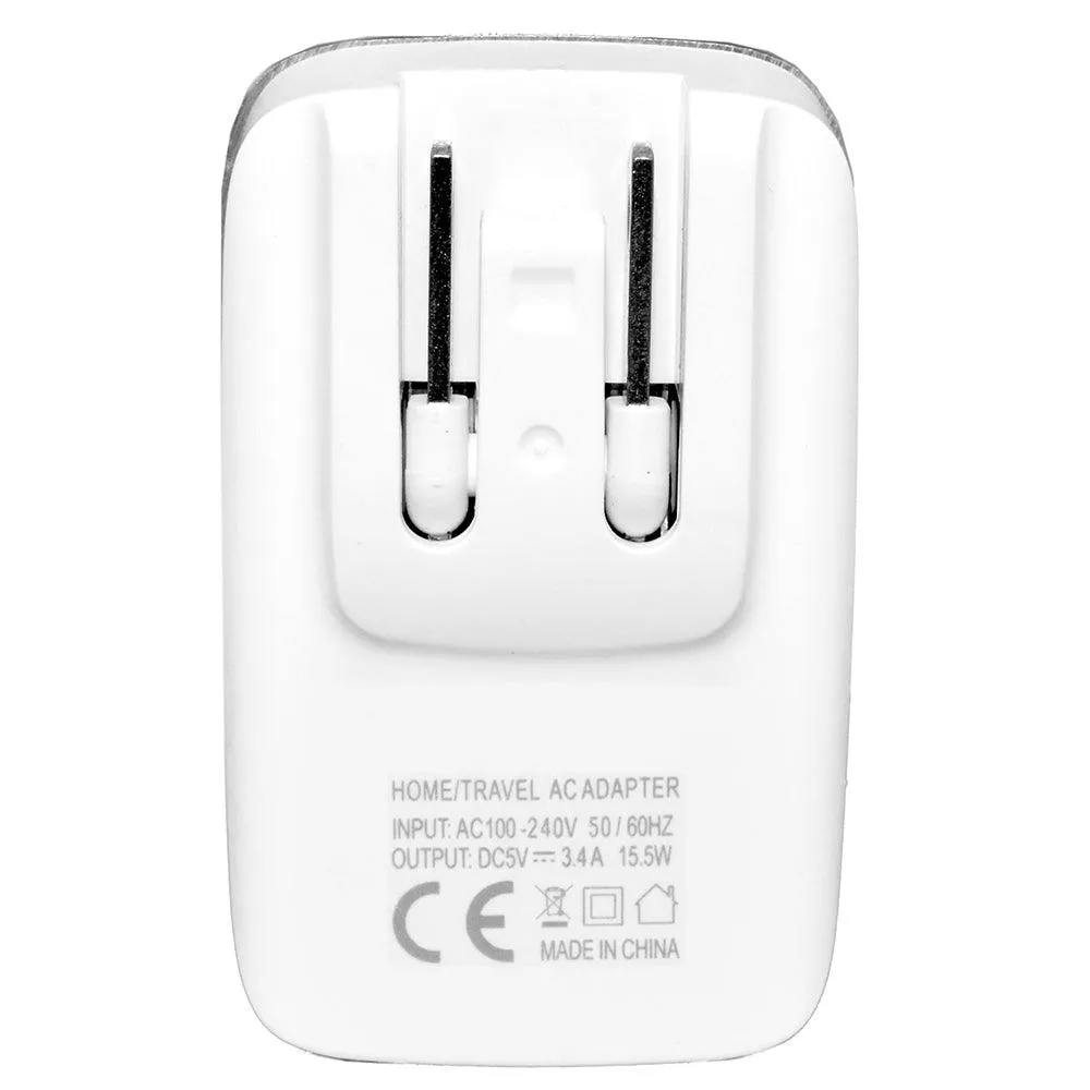 3.4A 2-in-1 Universal Dual USB Port Travel Wall Charger Adapter With Type-C USB Cable White by Modes