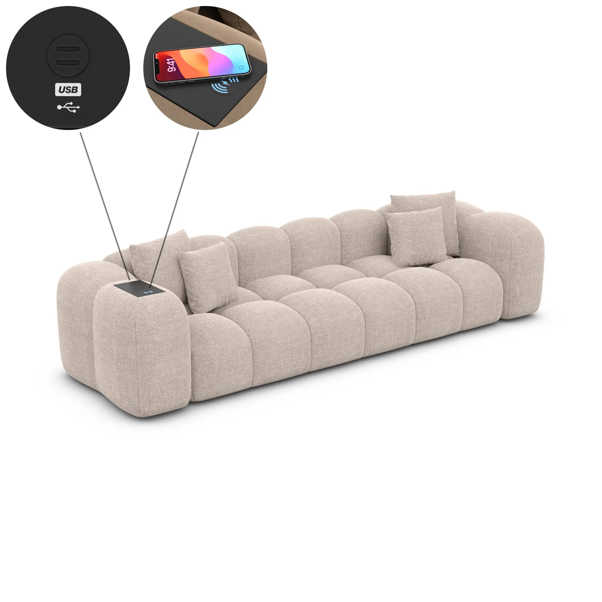 4 Seater Cloud with wireless phone charger and USB