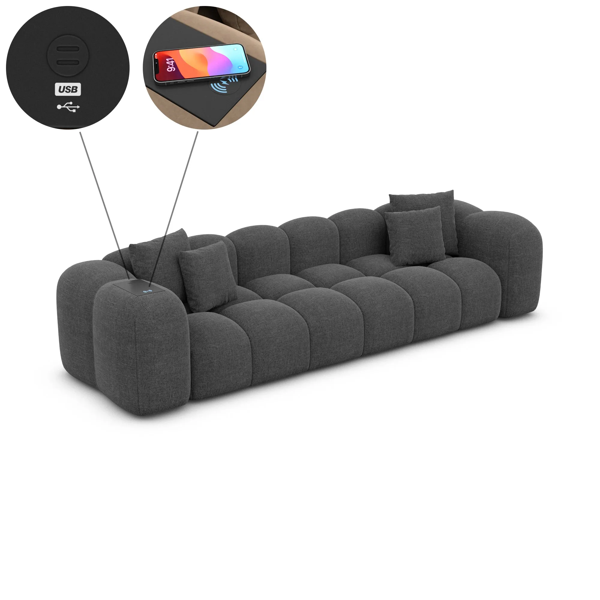 4 Seater Cloud with wireless phone charger and USB