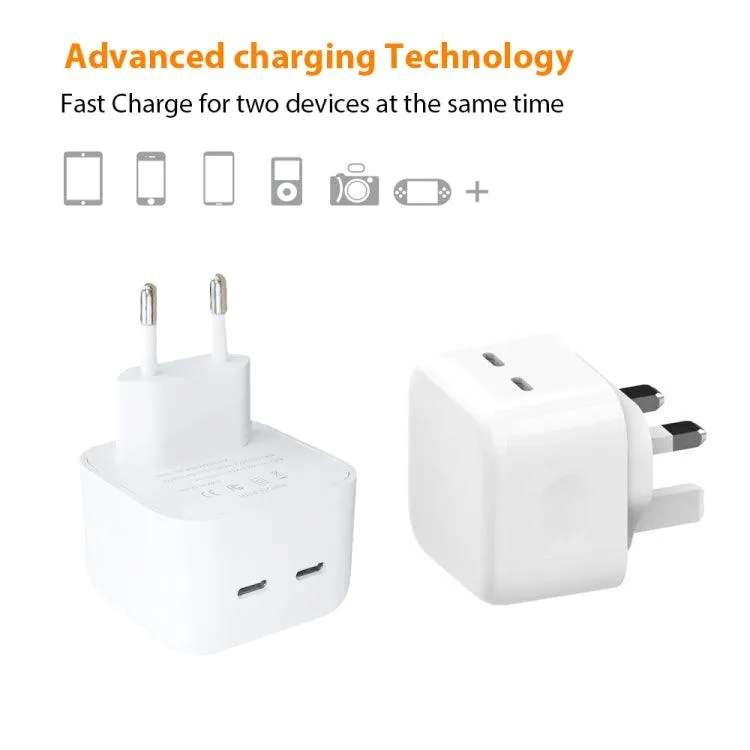 40W Dual PD USB-C Charger with Type-C Data Cable - US Plug, Fast Charging for Multiple Devices