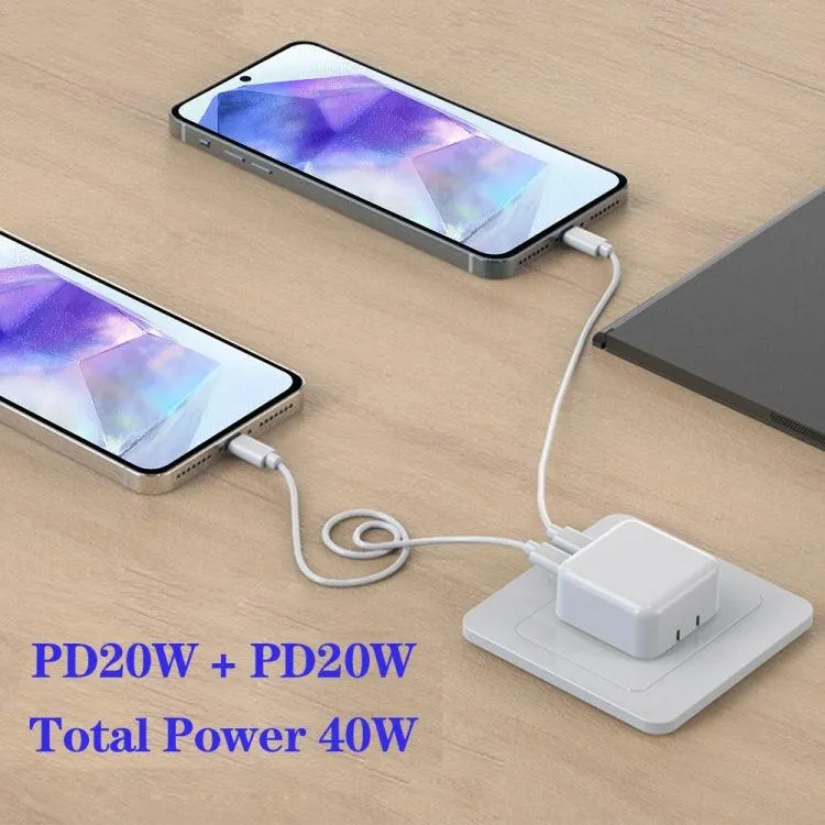 40W Dual PD USB-C Charger with Type-C Data Cable - US Plug, Fast Charging for Multiple Devices