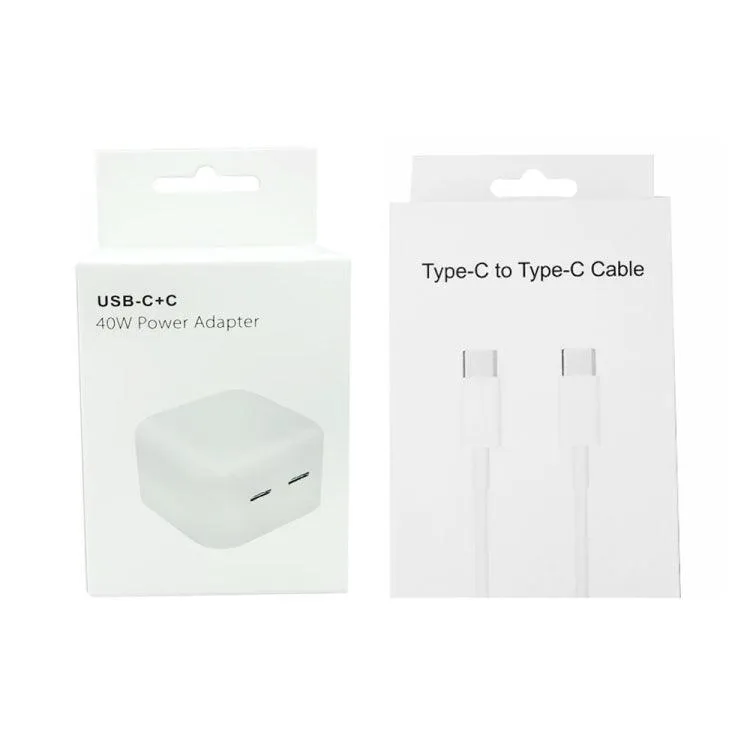 40W Dual PD USB-C Charger with Type-C Data Cable - US Plug, Fast Charging for Multiple Devices