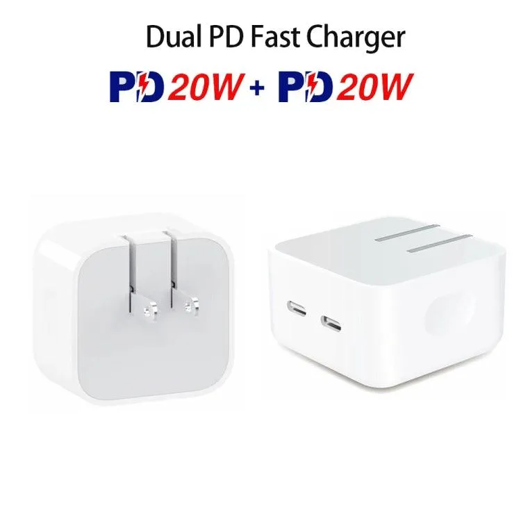 40W Dual PD USB-C Charger with Type-C Data Cable - US Plug, Fast Charging for Multiple Devices