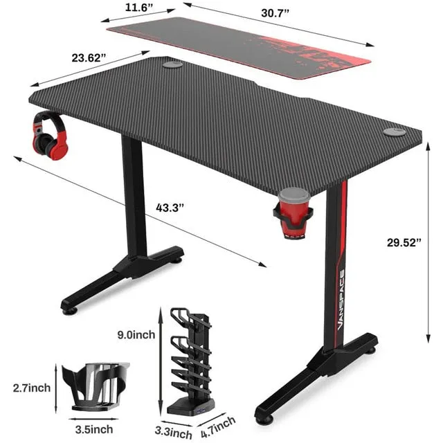 55x23 Inch Ergonomic Gaming Desk E-sports Computer Table PC Desk Gamer Tables Workstation with USB Gaming Handle Rack&Mouse Pad