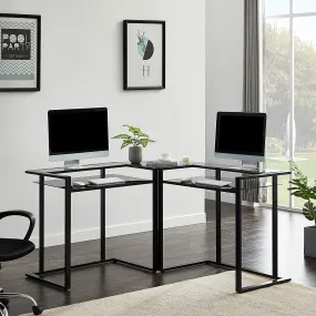 56'' Computer L-Shaped Keyboard Tray Glass Workstation Desk