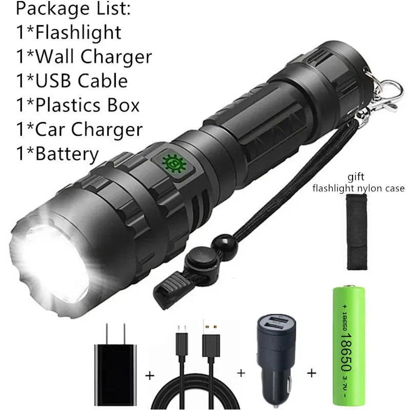 65000LM Professional LED Flashlight for Hunting Tactical Night Scout Lights Set L2 Fish Light USB Rechargeable Waterproof Torch