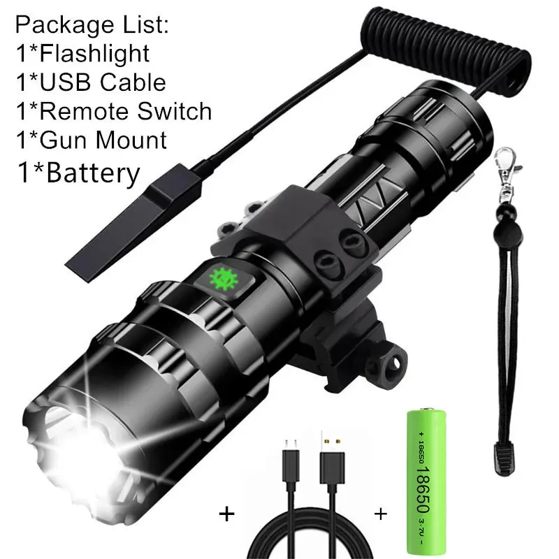 65000LM Professional LED Flashlight for Hunting Tactical Night Scout Lights Set L2 Fish Light USB Rechargeable Waterproof Torch