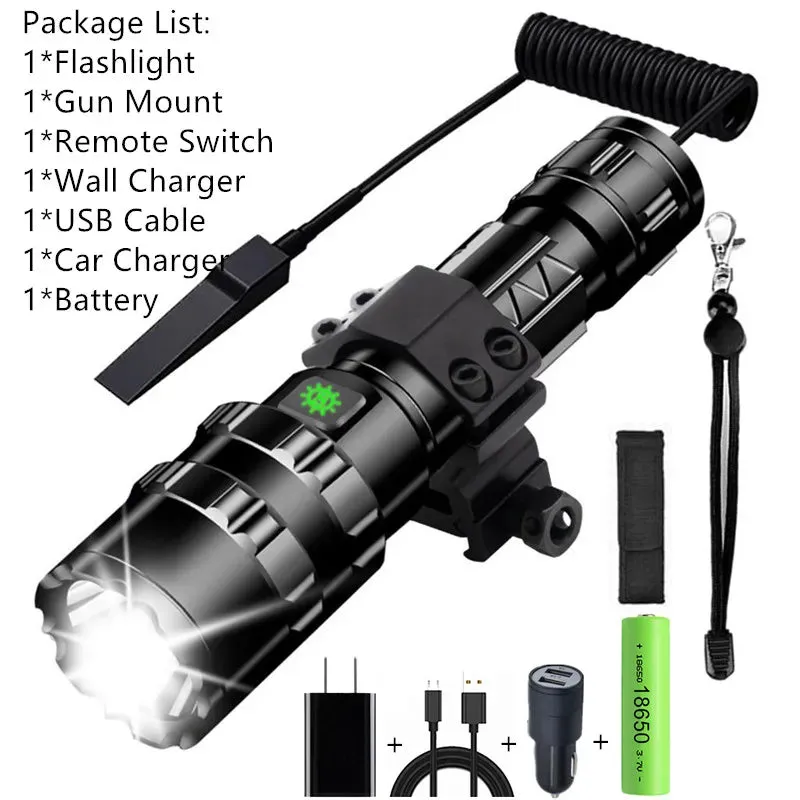 65000LM Professional LED Flashlight for Hunting Tactical Night Scout Lights Set L2 Fish Light USB Rechargeable Waterproof Torch