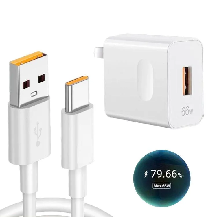 66W USB Fast Charging Travel Charger with Type-C Data Cable - US Plug