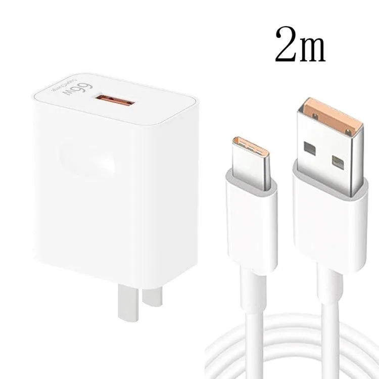 66W USB Fast Charging Travel Charger with Type-C Data Cable - US Plug