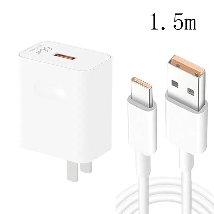 66W USB Fast Charging Travel Charger with Type-C Data Cable - US Plug