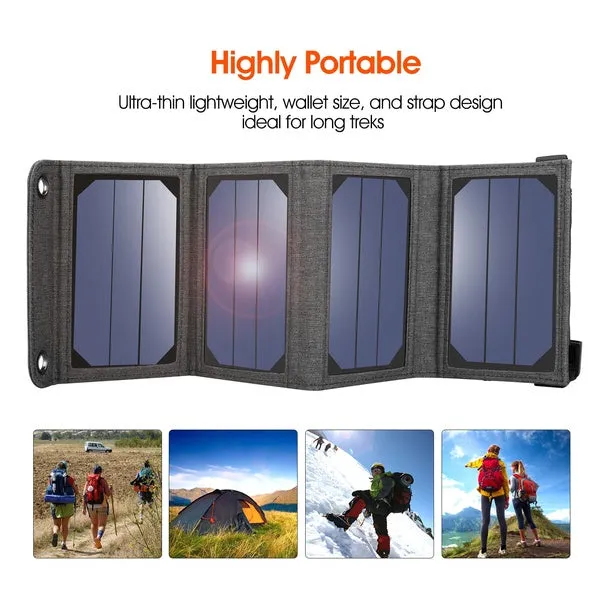 7W/14W/20W/25W Waterproof Quadruple Solar Panel Charger High Efficiency Portable Foldable Dual-Port USB Charger with TIR-C Technology