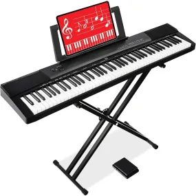 88-Key Full Size Digital Piano Electronic Keyboard Set for All Experience Levels w/Semi-Weighted Keys, Stand, Sustain Pedal