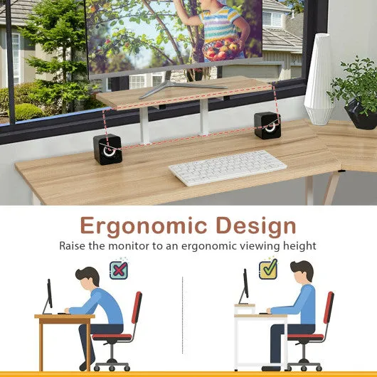 88.5 Inch L Shaped Reversible Computer Desk Table with Monitor Stand-Oak