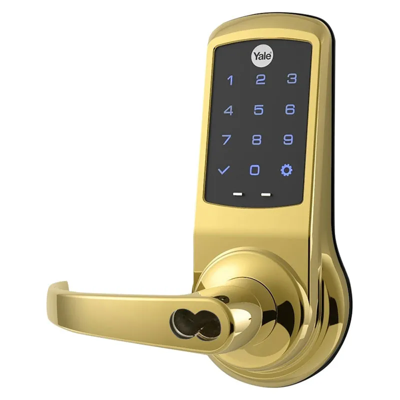 Accentra (Yale) B-PB-NTB622-NR 605 Nextouch Generation 2 Keypad Cylindrical Lock, Capacitive Touchscreen, Pacific Beach Lever, SFIC Prep, Less Core, Bright Brass