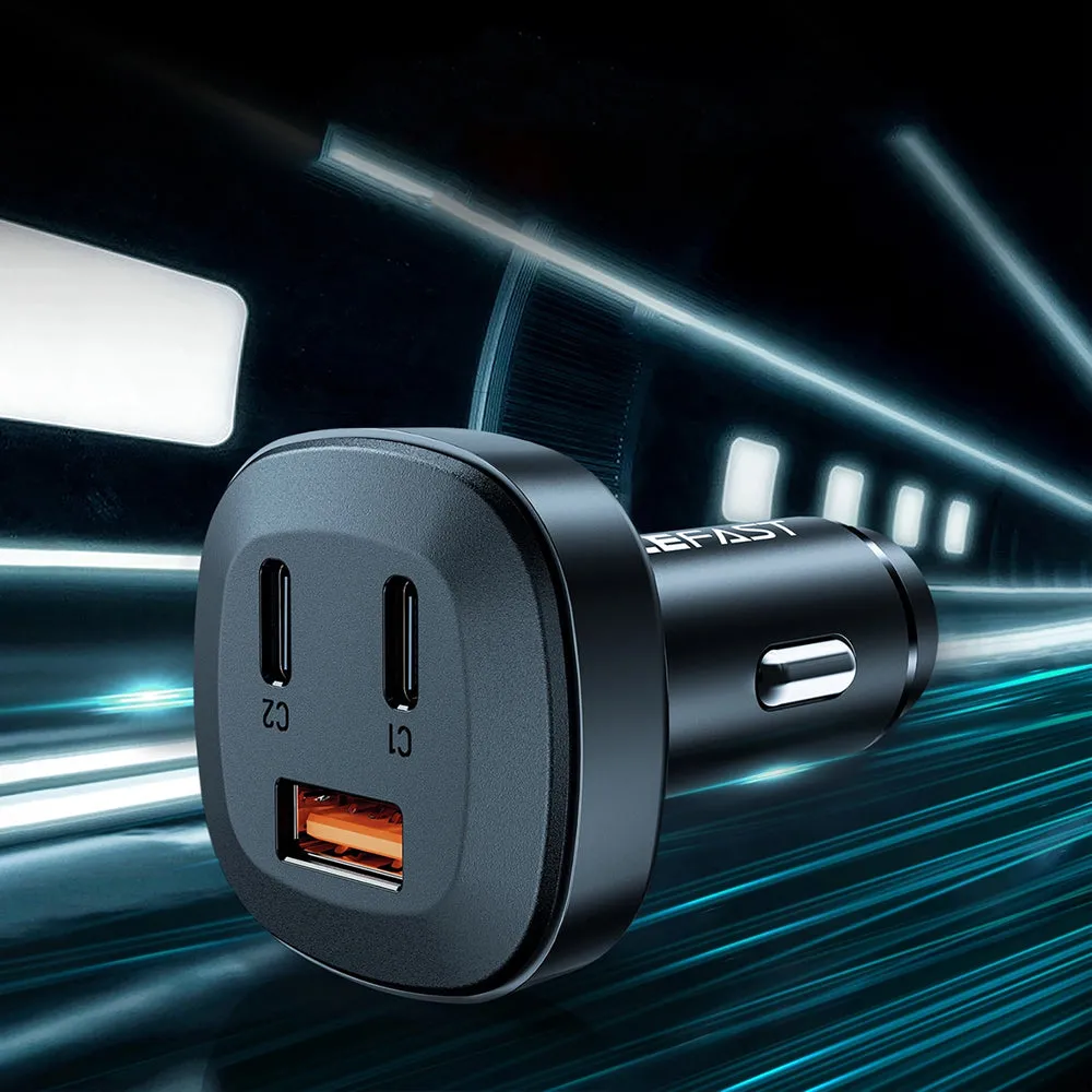 Acefast B3 66W(USB-C USB-C USB-A) three-port metal car charger black