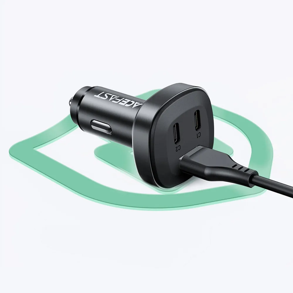 Acefast B3 66W(USB-C USB-C USB-A) three-port metal car charger black