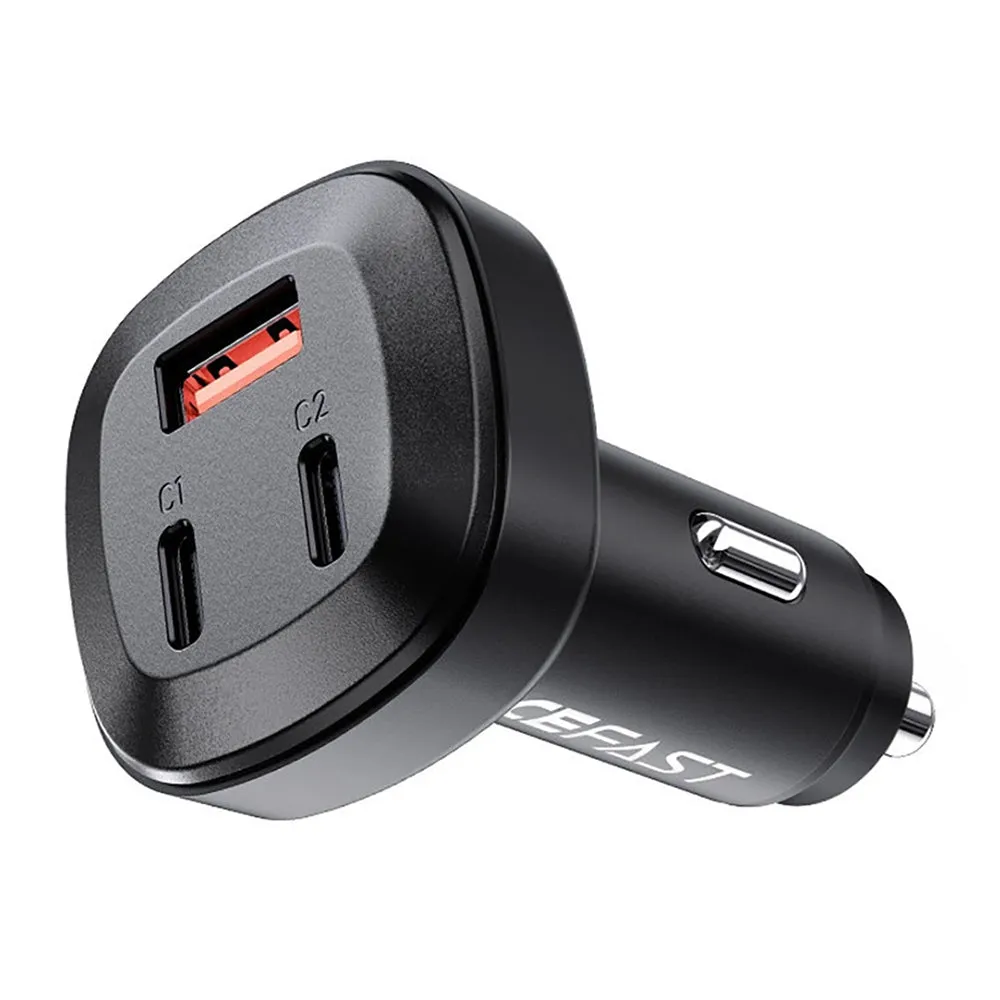 Acefast B3 66W(USB-C USB-C USB-A) three-port metal car charger black