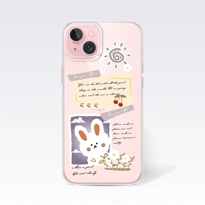 Aesthetic Rabbit with Cursive Text Clear Silicon Cover