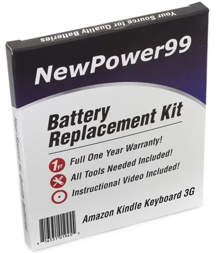 Amazon Kindle Keyboard 3G Battery Replacement Kit with Tools, Video Instructions and Extended Life Battery