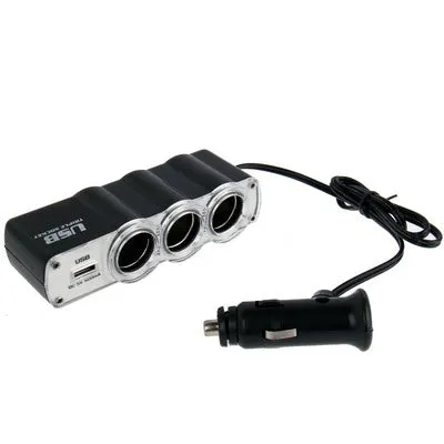 AMZER 12V / 24V Triple Socket USB Car Cigarette Charger