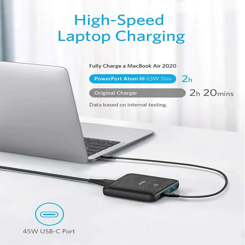 Anker Powerport Atom III 63W Slim - Black Fabric