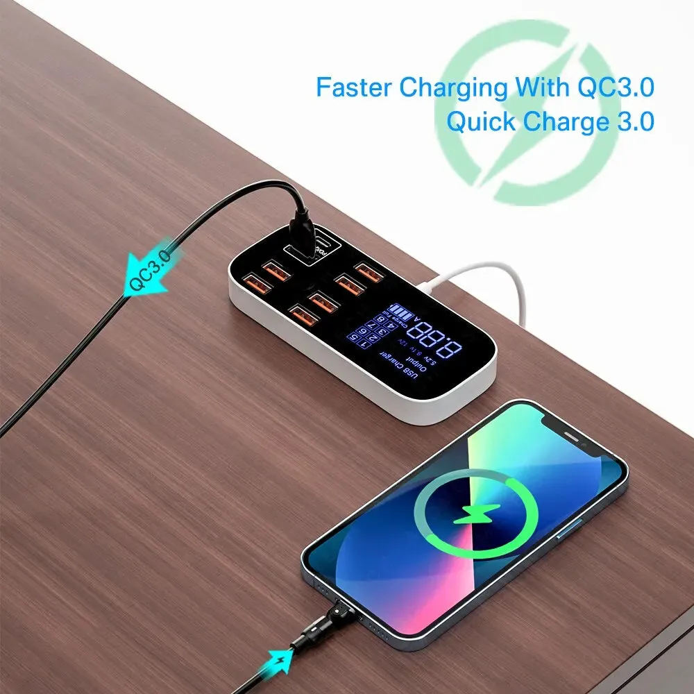 ASOMETECH 8 Port Desktop USB Charger Station With LED Display QC3.0 PD3.0 Fast USB Charging For iPhone 14 13 Pro Xiaomi