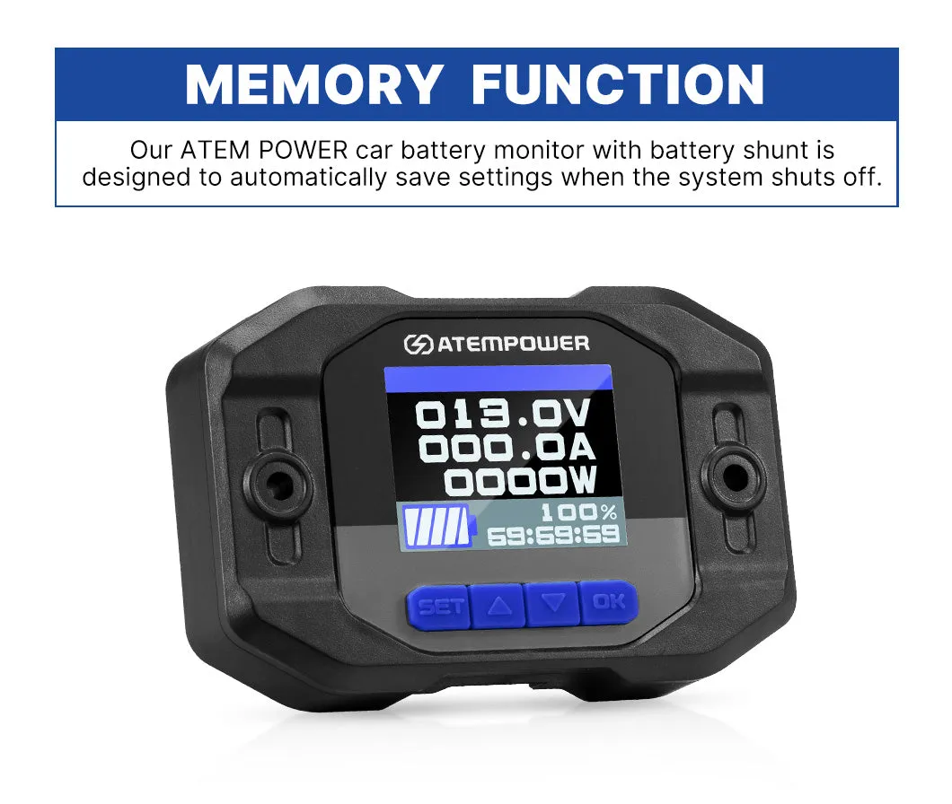 Atem Power Battery Monitor High Low Voltage w/Shunt Wire 12V Battery 100A