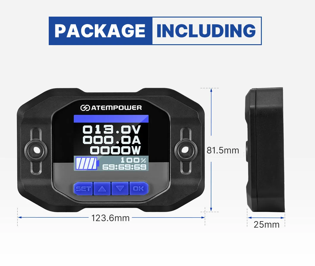 Atem Power Battery Monitor High Low Voltage w/Shunt Wire 12V Battery 100A